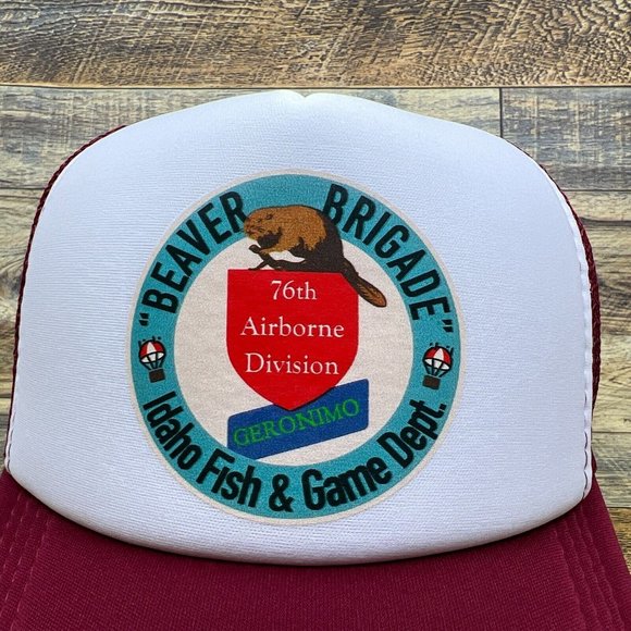Idaho Fish And Game Beaver Brigade Mens Trucker Hat Maroon Snapback Baseball Cap - Picture 2 of 7
